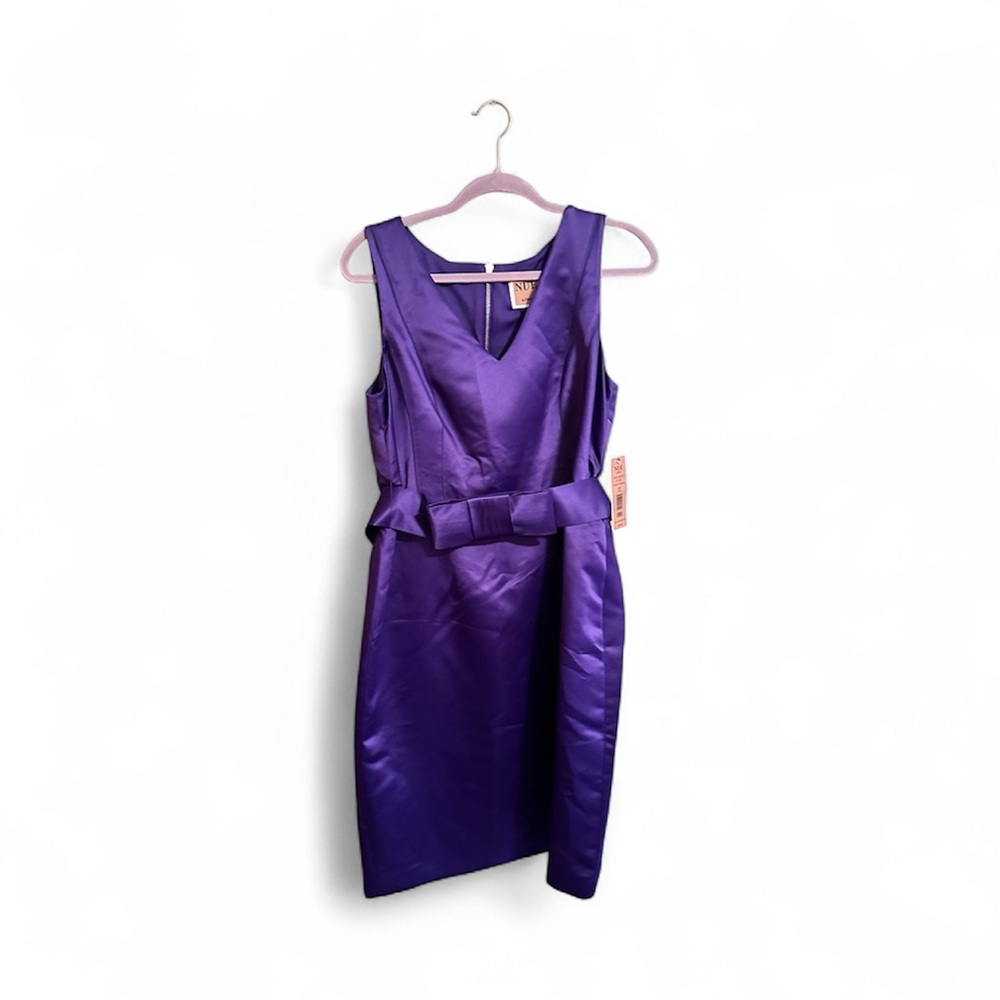 NUE by Shani Purple Satin Sheath Dress Size 12 Built in Shapewear (NWT)